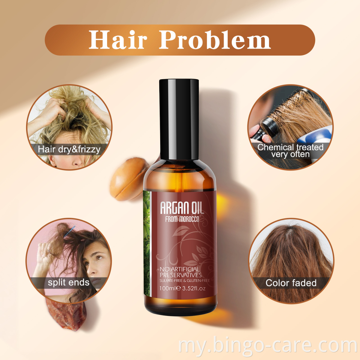 Private Label Argan oil Serum Hair Care Morocco Natural Organic 100% Pure Oil Argan မှ ထုတ်လုပ်ပါသည်။